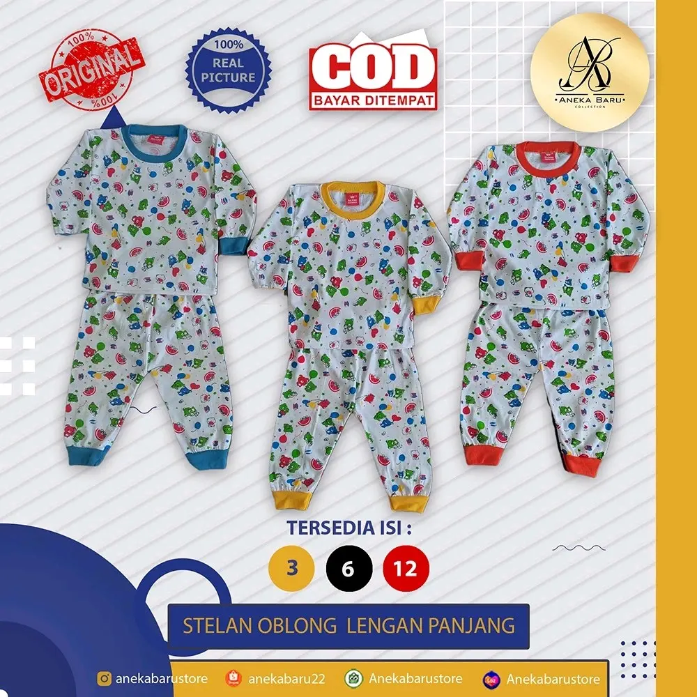 100RB-an 6PCS PAKET STELAN PIYAMA/OBLONG BAYI LENGAN PANJANG 1-2thn