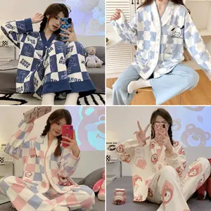 BBI Piyama wanita dewasa motif karakter animasi lucu set baju tidur perempuan lengan celana panjang full kancing bahan katun polyester terbaru kekinian murah cocok untuk harian santai fit to XXL PY008 PY018