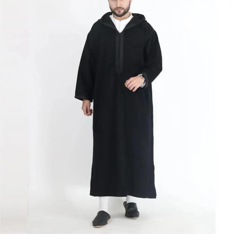 Product Introduction of 2024 Men's Muslim Thobe Middle East Jubba Thobe Long Sleeves Islamic Robe Men Muslim Dress Saudi Arabic Hooded Thobe Abaya Male 10
