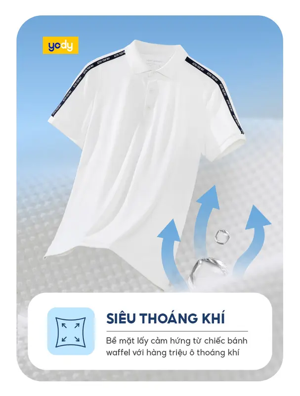 YODY Áo  POLO WAFFLE Nữ Phối Dây Dệt Vai WAPO25S009 3