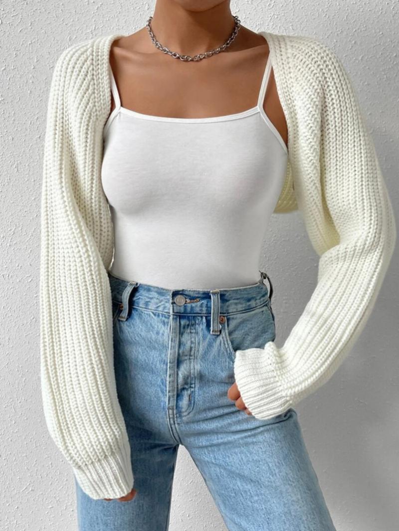 TikTok Shop Women s Open Front Cropped Cardigan Long Sleeve Solid Color Ribbed Knit Shrug Sweater Bolero Tops