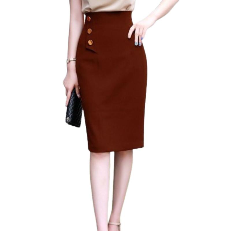 Chân váy bút chì công sở lưng cao thiết kế phối nút trẻ trung vải kaki thun co giãn thoáng mát Nữ Đen CV0012 - Size S M L XL cúc thanh lịch