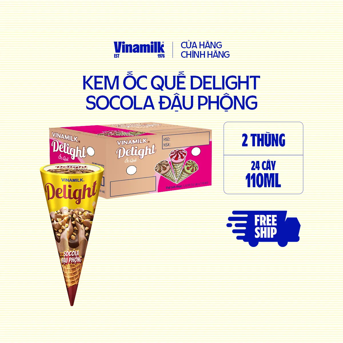 [CHỈ GIAO THÀNH PHỐ LỚN TRONG 5KM] 2 Thùng Kem Ốc Quế Socola Đậu Phộng Delight 110ml