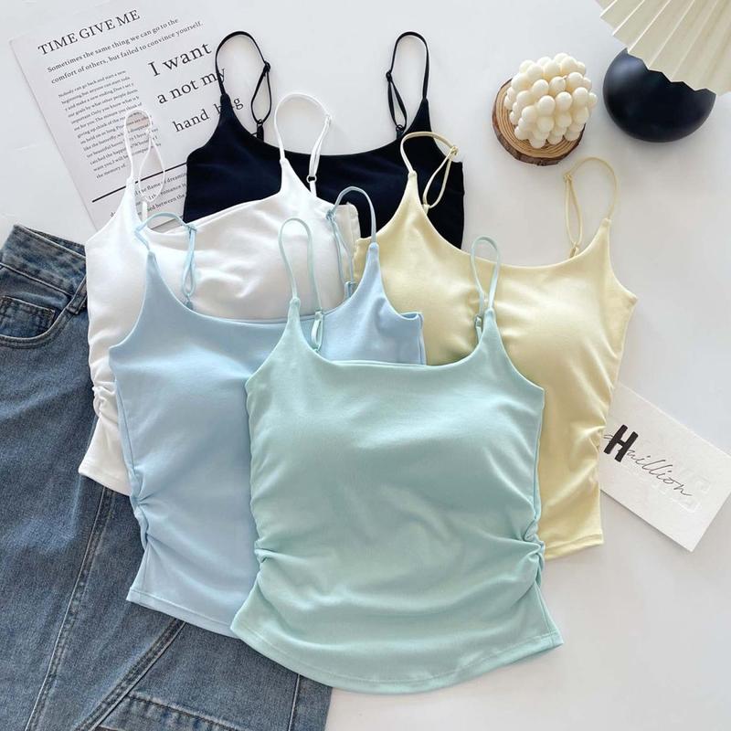 Product Introduction of [ 86k People Collection] Pure Desire Sweet and Spicy Camisole for Women, Inner Wear and Outer Wear, Beautiful Back Strap, Chest Pad, Ruched Design, Slim Fit, Flattering Top for Women 2