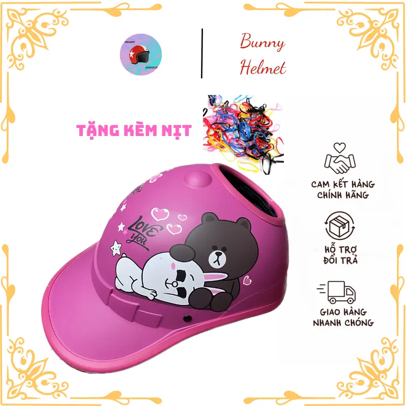 MŨ BẢO HIỂM khoét lỗ đỉnh TẶNG KÈM NỊT BUỘC TÓC thời trang,thích hợp tóc đuôi gà ,búi cao cho nữ Helmet 1