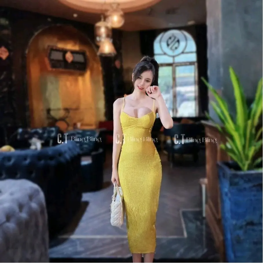 Đầm Kim Sa 2S Đan Lưng Cúp Ngực Hách Dáng Sang Chảnh V14 Women Dress Kem