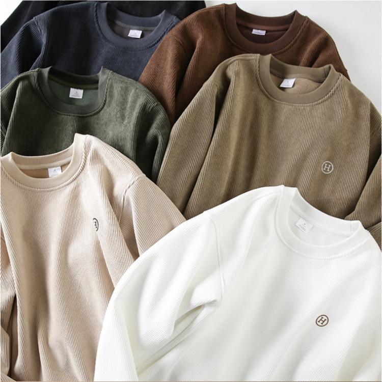 Áo Thun Nam Chất Vải Nhung Tăm Cổ Tròn Menswear Top Màu Đen