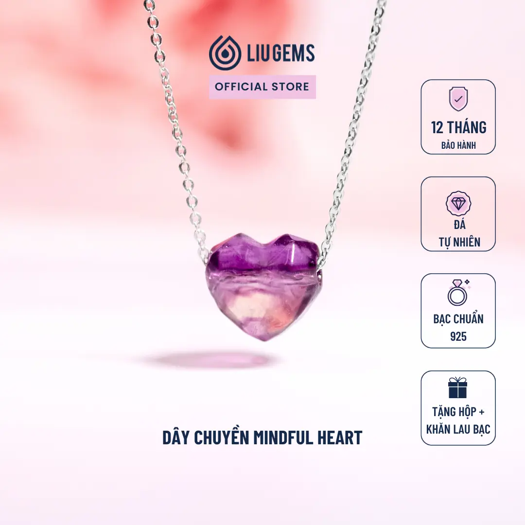 Dây Chuyền Bạc 925 Cho Nữ Liugems Mindful Heart Đá Trái Tim Fluorite Đa Sắc Dễ Thương Tinh Tế DC37 (Mua một, tặng một hộp đựng trang sức + một khăn lau bạc miễn phí)