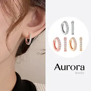 【AURORA】Anting Hoop Wanita Diameter | Anting Titanium Zircon Warna Silver Gold Rose