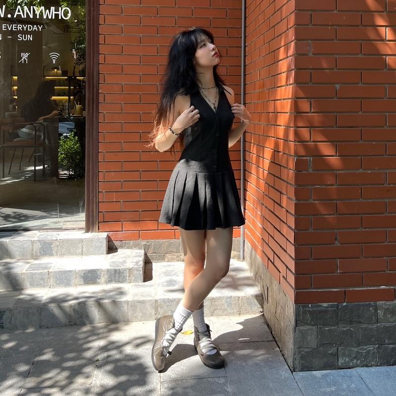 Cicy V - Neck - Đầm nữ cổ yếm sơ mi caro nhiennhienvinatge BD50 Women Dress Váy   Đen