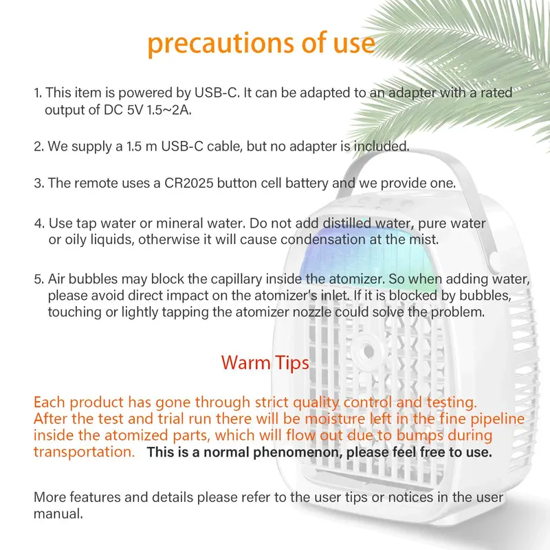 USB Powered Portable Air Cooler, 4 In 1 Humidifier Air Conditioners Fan, Multifunctional Air Cooler with 7 Color Light, Air Cooler Fan for Room Bedroom Office Desk 2