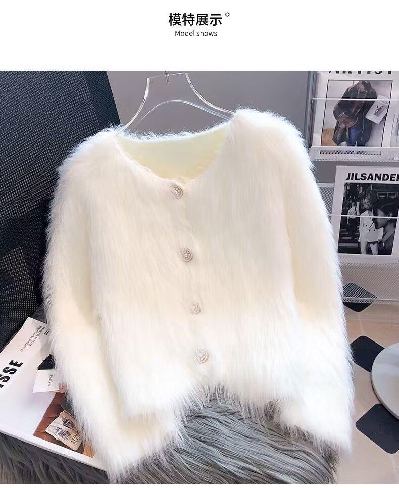Product Introduction of Áo Khoác Len Cardigan Dệt Kim, Len Như Lông Chồn, Dành Cho Nữ, Phong Cách Hàn Quốc, Bộ Sưu Tập Mùa Xuân, Hàng Mới Về 2024, Ngắn, Hàng Châu Âu, Mềm Mại Và Nếp Women Top Trắng 3