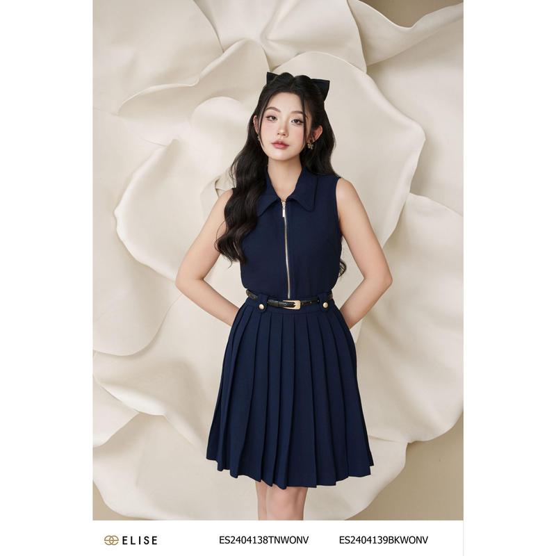 Elise x Tê Linh Áo tím than sát nách khóa đồng thiết kế Elise mã sản phẩm ES2404138TNWONV