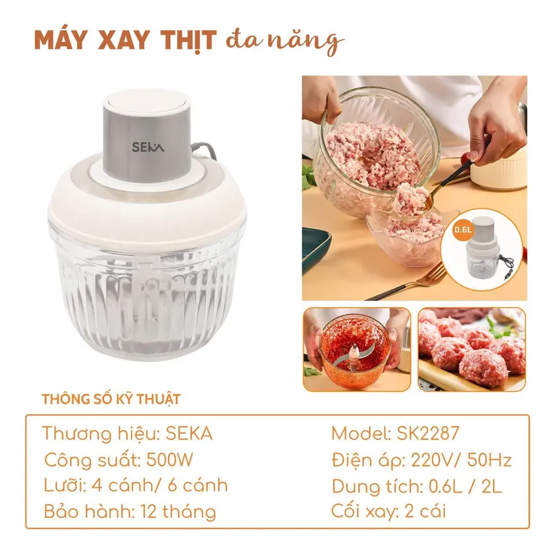 Cối xay đa năng seka, xay thịt, xay củ quả, xay rau bảo hành chính hãng 1 năm Xay Sinh Tố 1