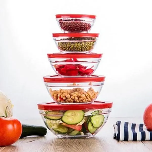 [SPR] Mangkok Kaca Susun Beranak Bahan Tebal / Glass Bowl Set Isi 5 pcs