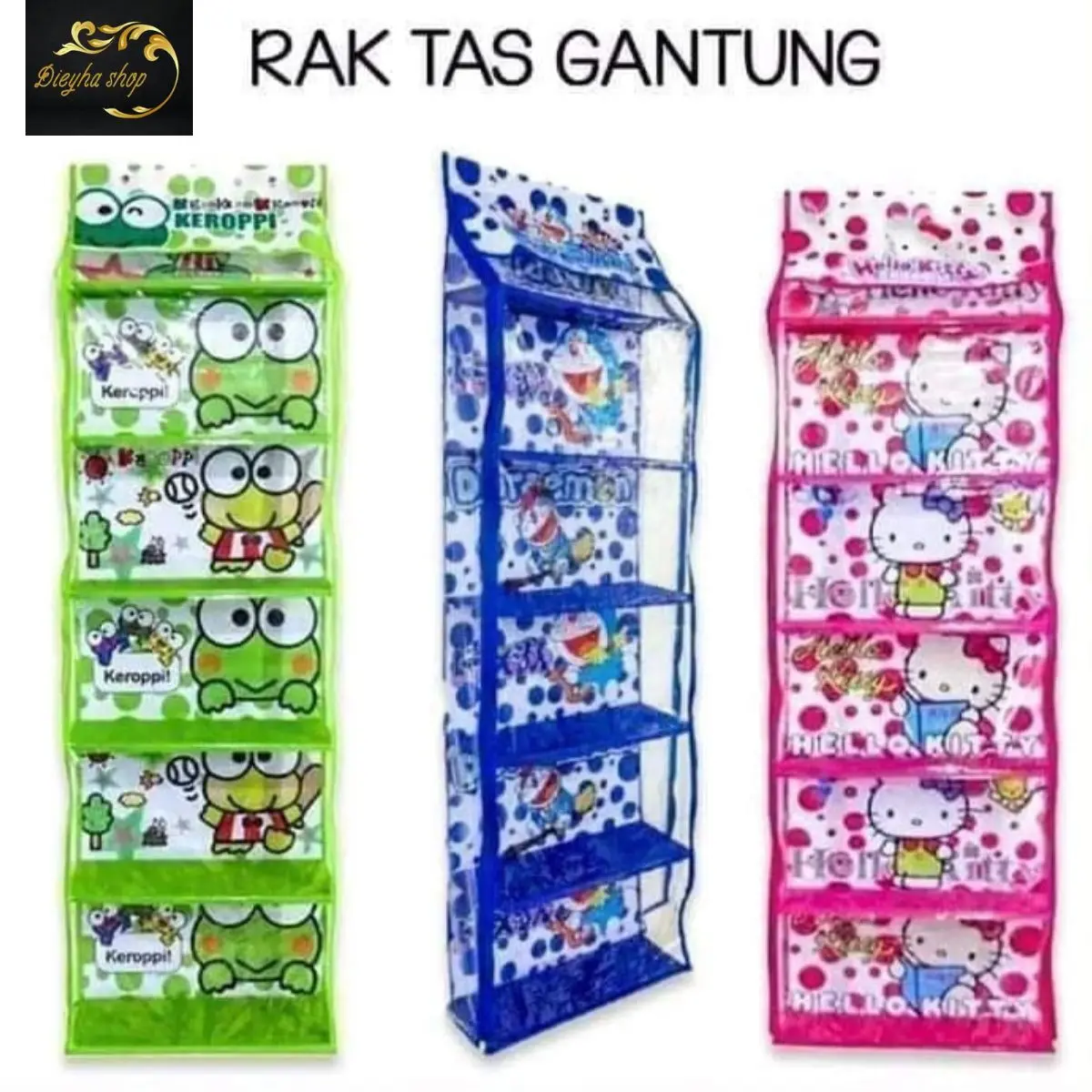 Rak Gantung Tas Full Resleting Termurah - Rak Tas Gantung 6 Sekat Pink