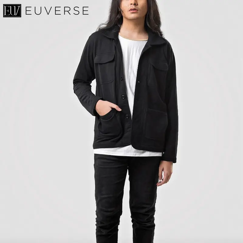 EUVERSE BUTTON UP JACKET | SHACKET JACKET FLEECE PRIA WANITA UNISEX ARMY GREEN BLACK KATUN BABY TERRY 2