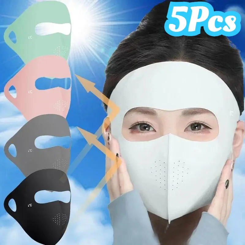 2/3/5Pcs Anti UV Sunscreen Mask Women Breathable Thin Spring Summer Solid Color UV Protection Ice Silk Face Cover