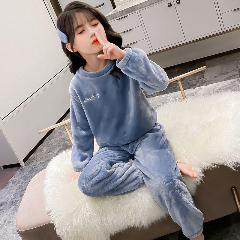 Bộ Đồ Ngủ Cho Bé Gái, Chất Liệu Nhung San Hô, Dày Dặn Cho Mùa Thu Và Mùa Đông, Thích Hợp Cho Trẻ Em Và Phụ Nữ, Áo Cánh Và Quần Ấm Áp, Trang Phục Mặc Nhà Cho Cha Mẹ Và Con Cái 0