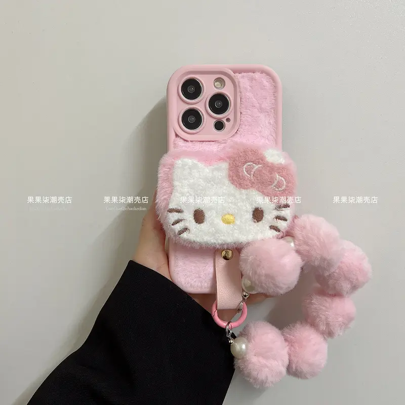 Ốp Điện Thoại Apple 16, Thiết Kế Kitty Mặt To Nhồi Bông Màu Hồng, Có Dây Đeo Buộc, Dây Đeo Tay Iphone15promax, Thích Hợp Cho 14 / 13 Và 12 Nữ 4