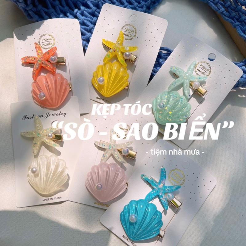 Set kẹp tóc, tóc kẹp vỏ sò/ sao biển lấp lánh summer - tiệm nhà mưa