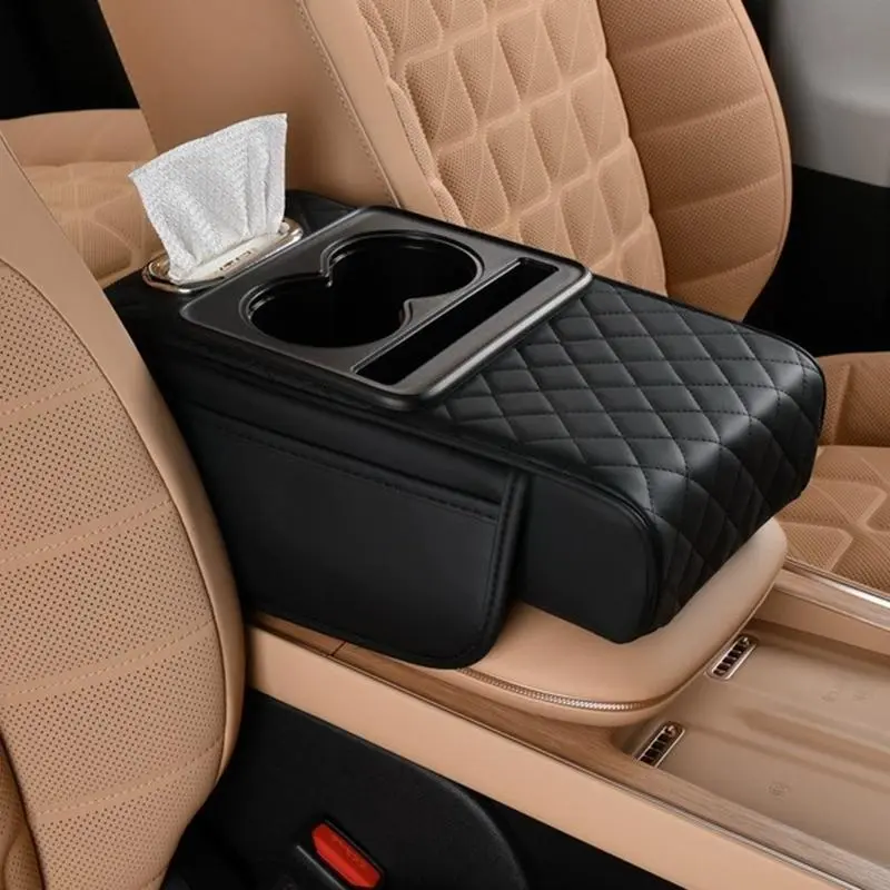 Car Center Console Armrest Pad with Cup Holder, Comfortable Car Armrest Cover with Side Storage Pocket, Universal Car Interior Accessories for Women & Men 6