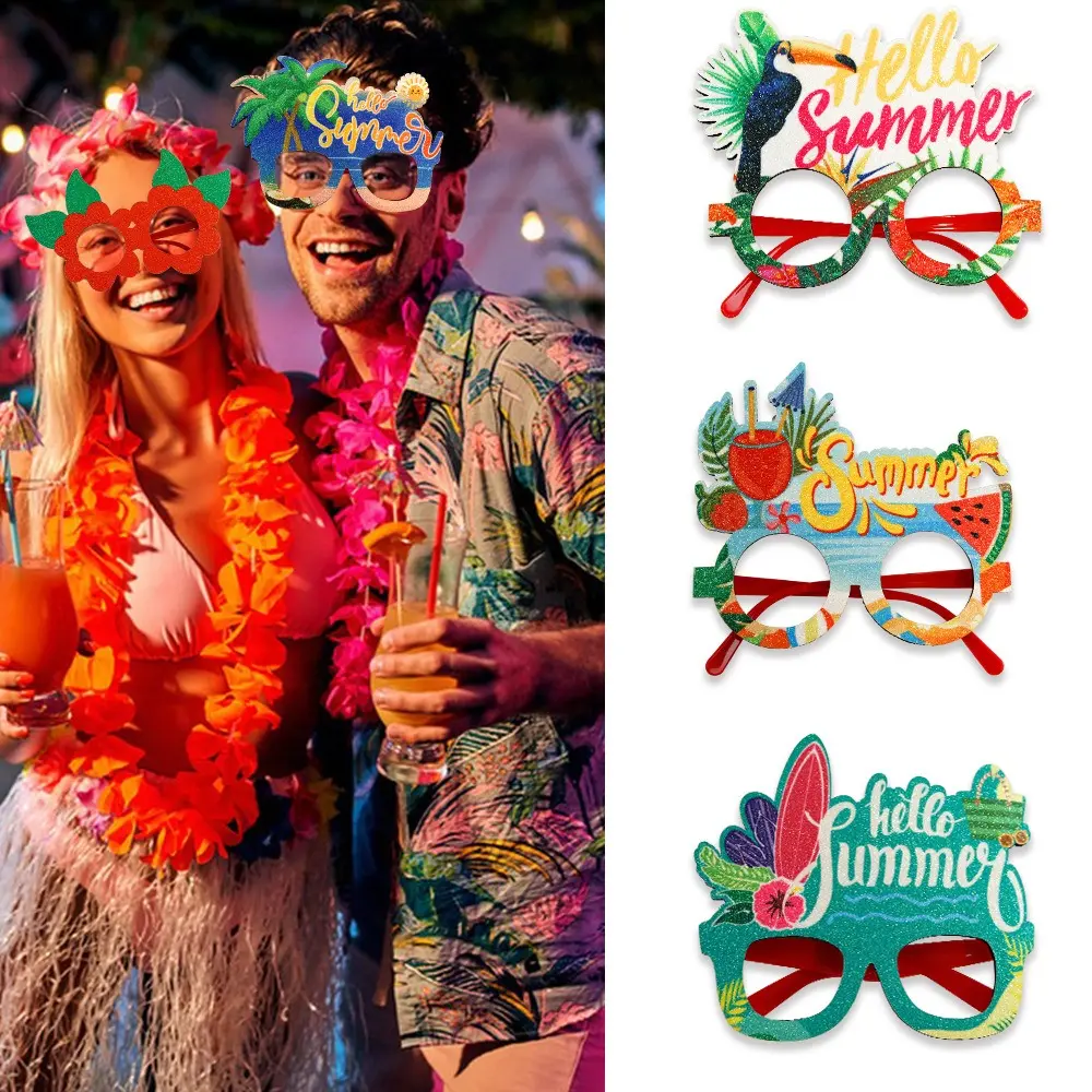 Bingkai Cermin Mata Hawaii Musim Panas, Tema Tropika, Hiasan Parti, Flamingo dan Alat Peraga Gerai Foto Pokok Kelapa, Hiasan Parti Hawaii Gembira, Jualan Panas, [COD]