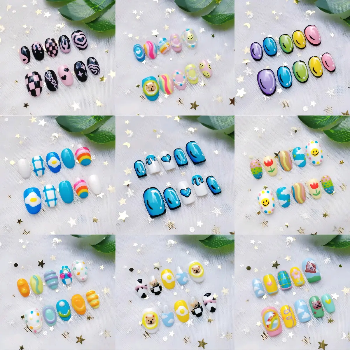 เล็บปลอมเจลแท้ งานเพ้นท์มินิมอลน่ารักๆ แนวไอจี *มีกาวตะไบพร้อมติด* (แจ้งเปลี่ยนไซส์ทางแชทหรือหมายเหตุ)