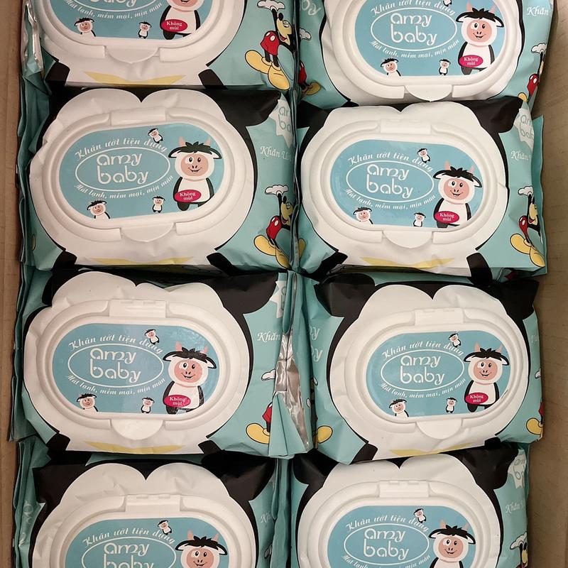 Thùng 24 khăn ướt Lớn 185 650G Amybaby kháng khuẩn an toàn cho bé
