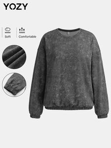 YOZY Women's Tie Dye Print Drop Shoulder Sweatshirt, Casual Long Sleeve Round Neck Pullover for Fall & Winter, Ladies Clothes for Daily Wear