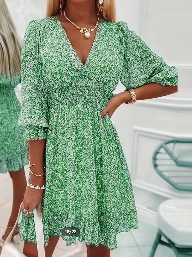 Vintage Elegant Flowers Flounce V Neck One Step Skirt Dresses Vintage Elegant Flowers Flounce V Neck One Step Skirt Dresses