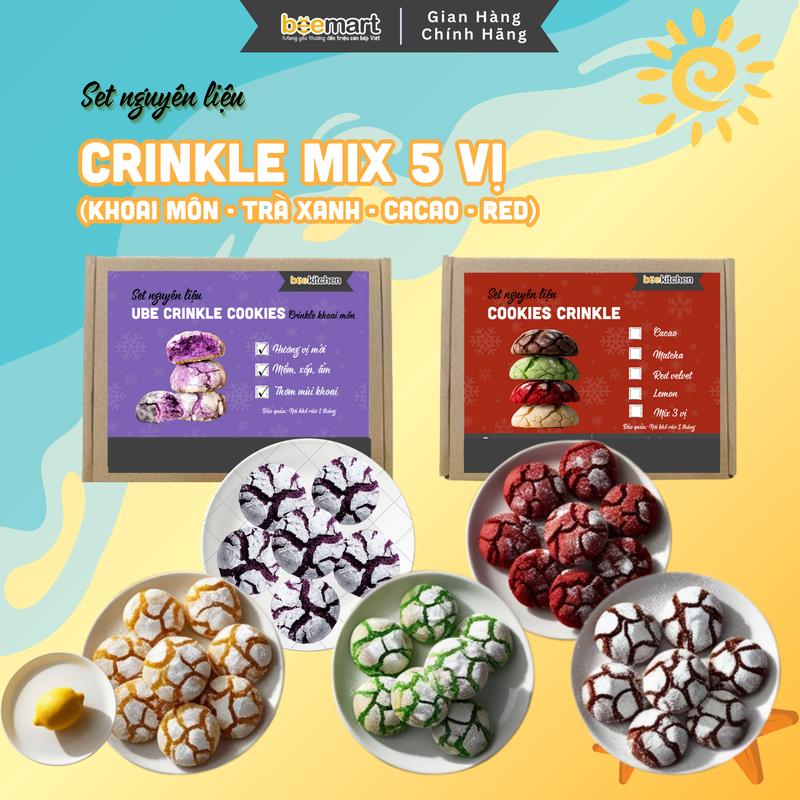 Combo 5 set cookies Crinkle nhà Bee - 5 vị Ube, Lemon, Matcha, Cacao, Red velvet  - Thành phẩm 60 bánh - Độc quyền Beemart | set nguyen lieu cookies  crinkles Food Ăn Vặt Bánh Quy Snack cookie oreos