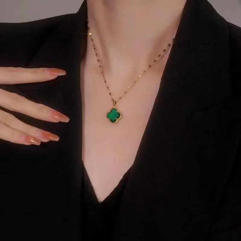 Clover Necklace for Women Summer Light Luxury Jade Pendant Elegant Chain for Women