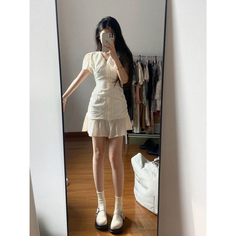 Váy Vỏ Sò Đơn Giản Kiểu Pháp Cho Nữ, Váy Thiết Kế Xù Linh Hoạt Và Giảm Béo, Phong Cách Hàn Quốc Mới, Mùa Thu Women, Dress, Khuy 3