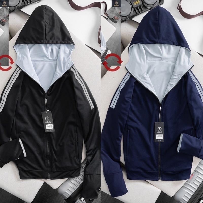 Áo chống nắng nam nữ 2 lớp, 2 mặt chất vải thun thông hơi co giãn 4 chiều Menswear Jacket Jean Có Cổ Sport