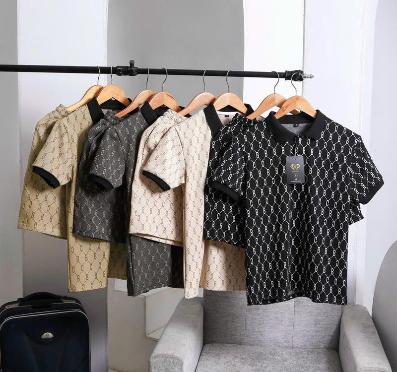 Bộ quần áo nam cổ bẻ cộc tay họa tiết chữ BC vải thun cotton mềm mịn