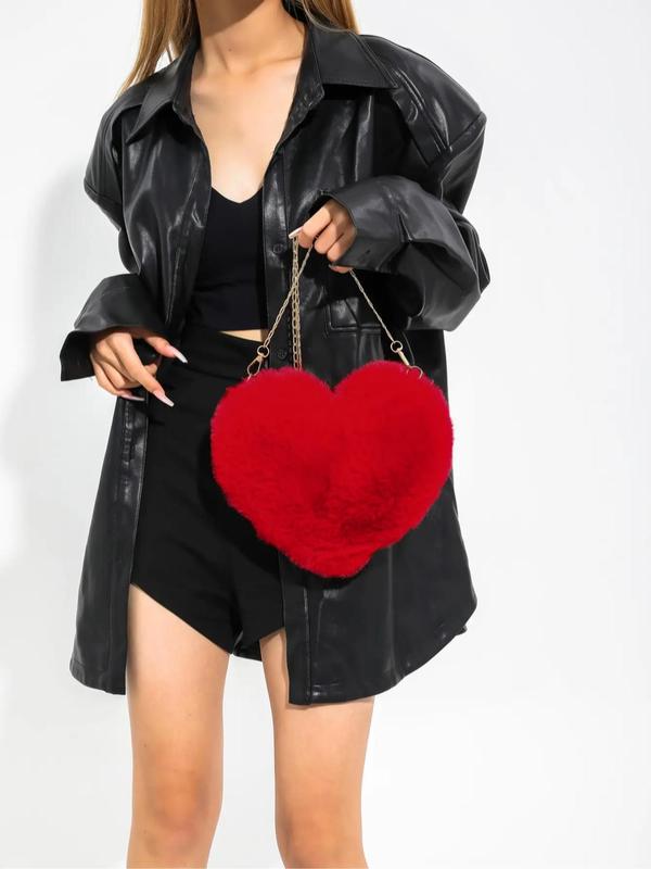 Women's Plush Heart Shaped Crossbody Bag, Fluffy Bag with Chain Strap, Fashion Solid Color Shoulder Bag, Love Heat Cute Funny Novelty Bag for Women for Dating, Valentine's Day, Gift 5