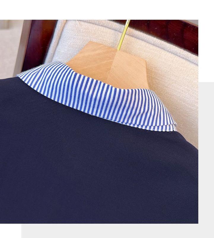 Product Introduction of Kemeja Berjalur, Rekaan Dua Keping Palsu, Blaus Bersaiz Besar, Untuk Wanita, Menutup Perut, Ketibaan Baru 2024, Baju Menyembunyikan Kembang, Baju-T Lengan Panjang, Rekaan Cantik, Kemeja-T Lengan Panjang Niche, Sesuai untuk Lelaki 26