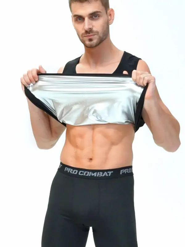 Sporty Men's Round Neck Sports Sauna Vest, Tight-fitting Solid Color Sleeveless Sauna Tank Top for Running Workout Gym Outfits, Casual Sporty Top for Summer, Men's Streetwear & Activewear 0