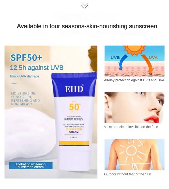 Product Introduction of 【 🔥 HOT 】 EHD  Facial sunscreen SPF50PA+++ Moisturizing, refreshing, and non greasy Waterproof and oil control Isolate UV rays Summer Outdoor Skin care sunscreen 60G 14