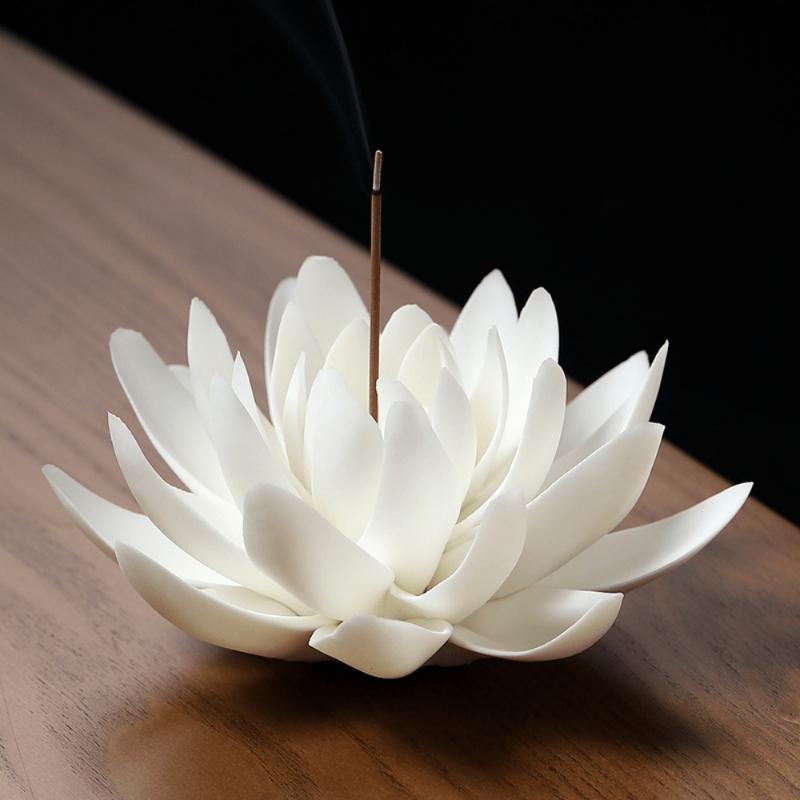 1pc Ceramic White Lotus Incense Burner, Flower Stick Holder for Yoga Studio Living Room Home Decor Freshener Scent 5