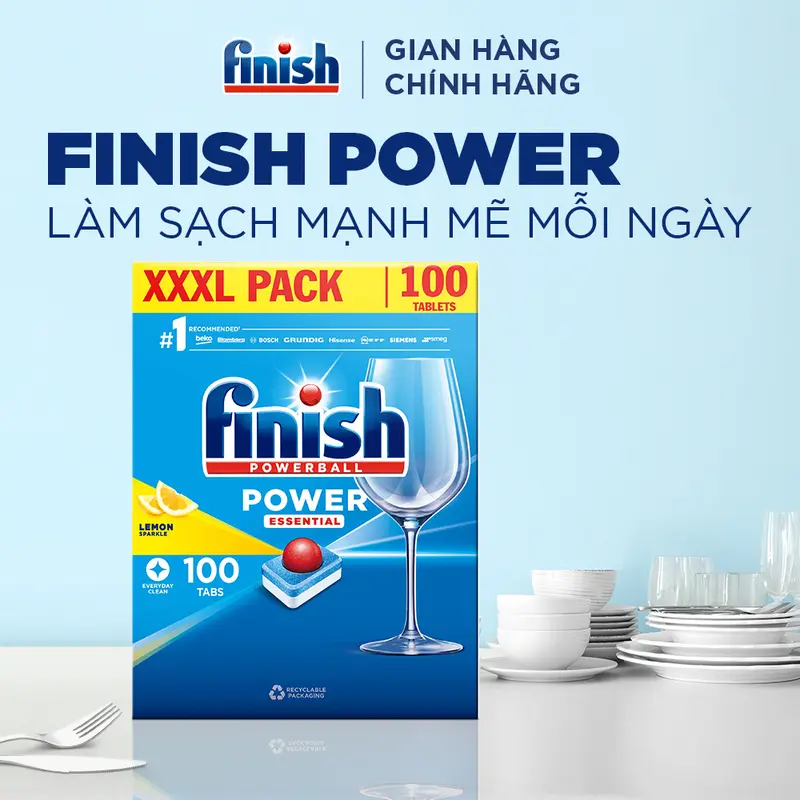 Viên Rửa Chén Bát Hương Chanh Finish Powerball Power Essential Lemon Sparkle - Dạng Thùng 100 viên siêu tiết kiệm 3