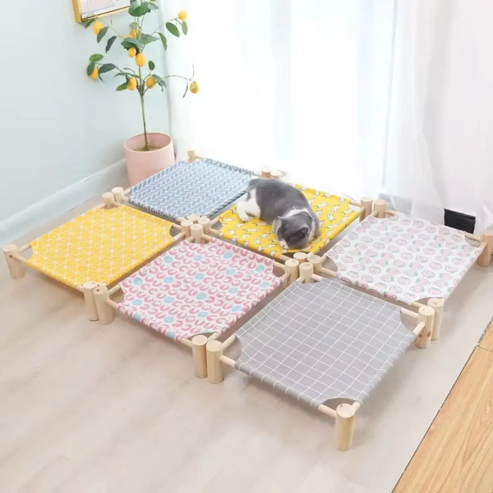 Universal Removable Pet Marching Bed Washable Durable Pet Furniture Wood Canvas Four Seasons Pet House Supplies for Dog Cat Rabbit