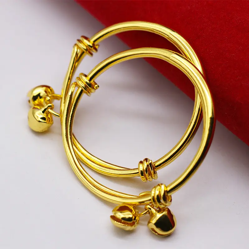 Cho Bé  Kem Vòng Tay Trẻ Em Bé Mạ Vàng, Chuông Đôi, Vòng Tay Kéo Đẩy Bụng Tròn Trơn Cho Trẻ Em, Thích Hợp Cho Trẻ 2-7 Tuổi, Quà Tặng Trẻ Em Và Trẻ Em Phụ Kiện Tóc 2