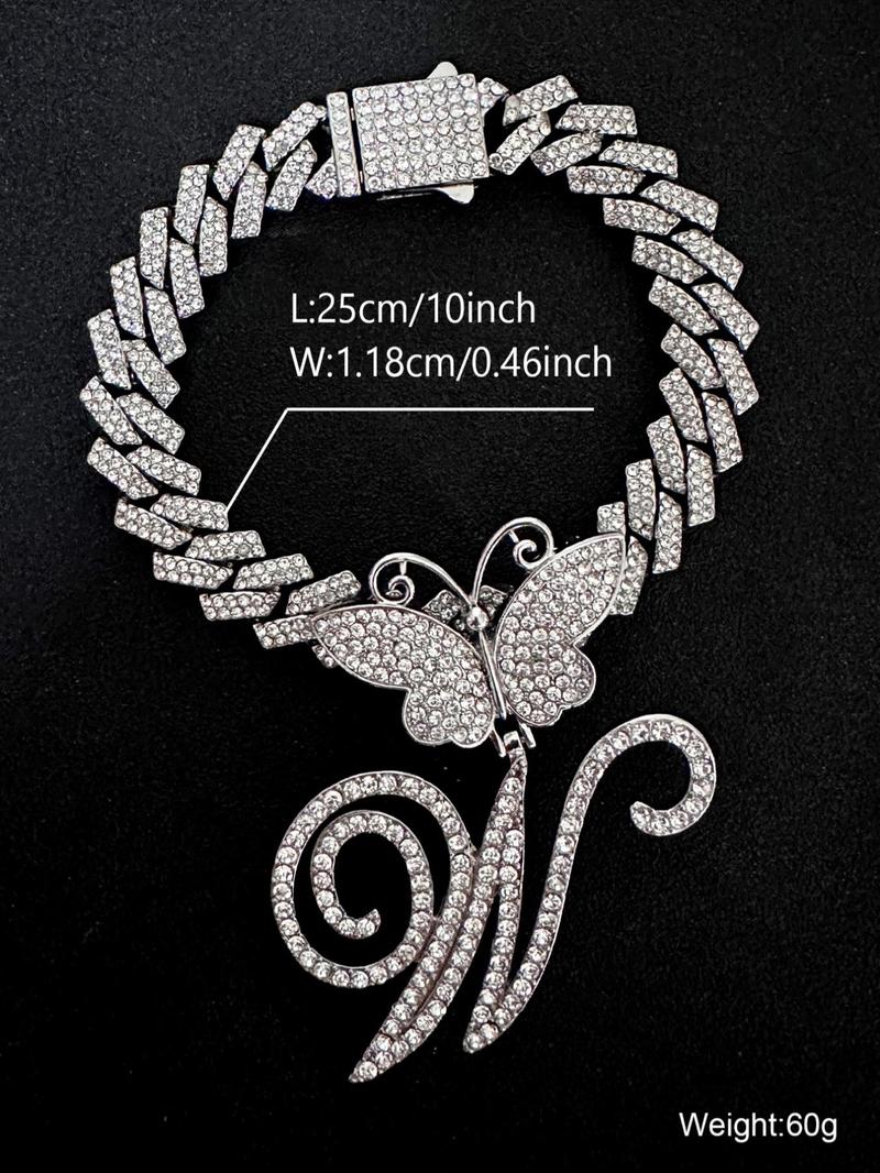 Product Introduction of Fashionable Rhinestone Decorated Anklet, Butterfly & Letter Design Cuban Link Chain Anklet, Fashion Foot Jewelry for Party, Daily Clothing Decor, Trendy All-match & Exquisite Jewelry for Birthday Gift 5