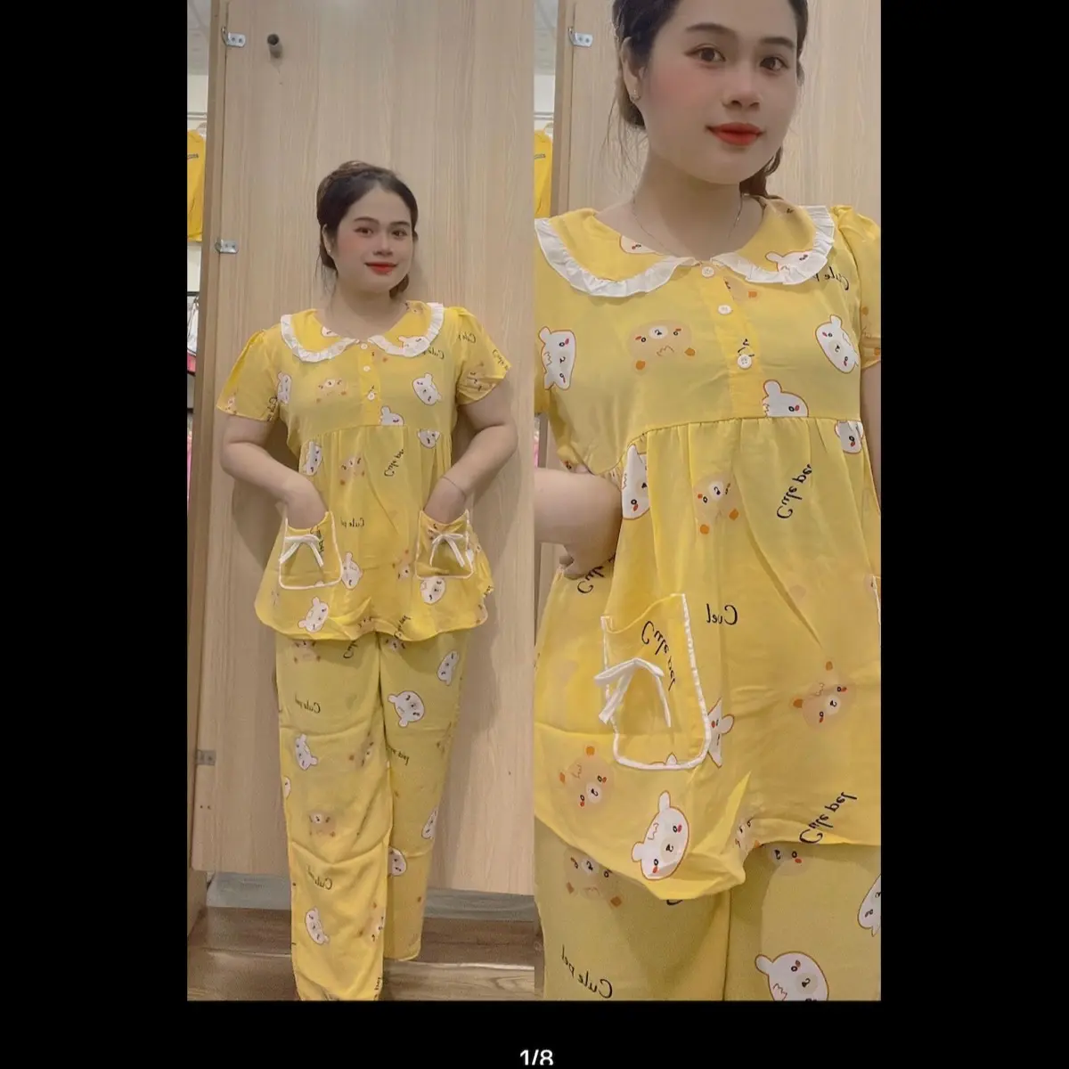 Bộ bầu quần dài và lửng chất lụa mềm  Lụa cổ phối Kem Voi