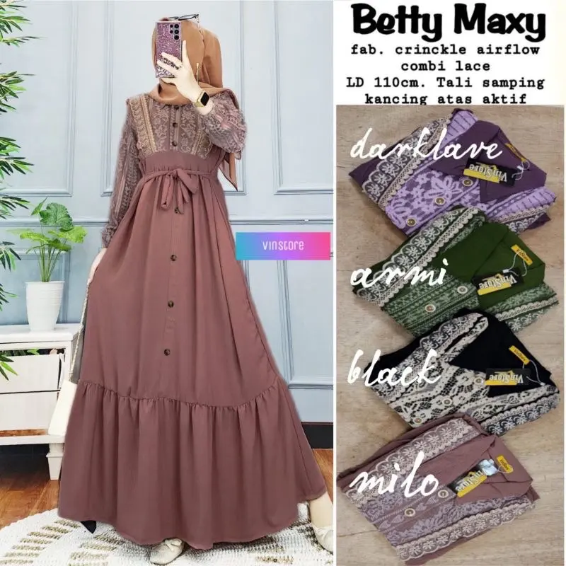 GAMIS BETTY CRINGKEL AIRLFOW MIX BRUKAT GAMIS WANITA MUSLIMAH KONDANGAN LENGAN KARET LD 110