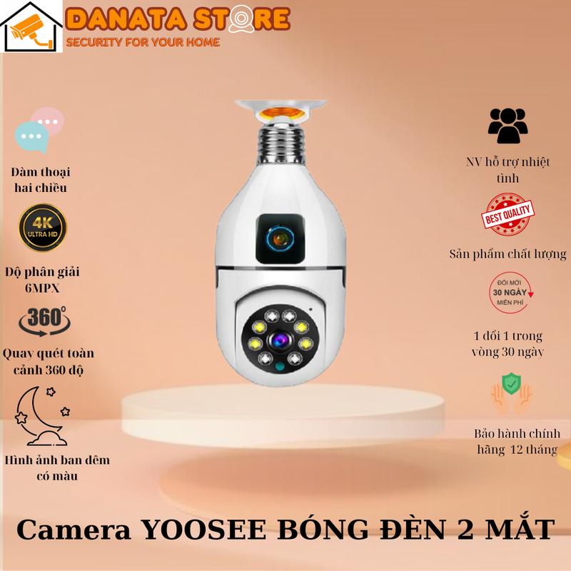 [Mẫu 2025] Camera Yoosee BÓNG ĐÈN 2 MẮT (1 CỐ ĐỊNH, 1 XOAY) thế hệ mới 10.0MP - xoay 360 độ, xem đêm có màu