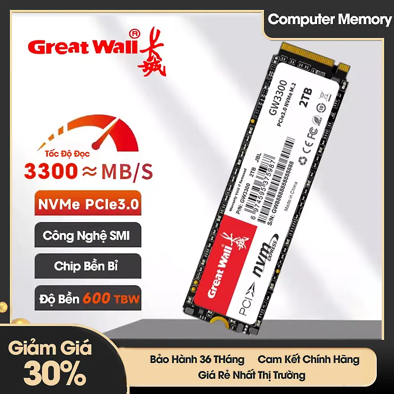 [Chính Hãng] - Ổ Cứng PCIe 3.0 NVMe M.2 Great Wall GW3300 128Gb/256Gb/512Gb  - Hàng mới chính hãng - BH 36 tháng 1 đổi 1