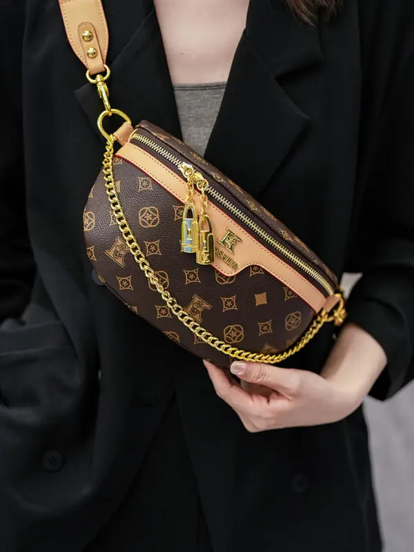 Women's Fashionable Geometric Pattern Crossbody Bag, Casual PU Leather Zipper Shoulder Bag for Daily Used, Trendy Versatile High-quality Daily Commuting Bag 5